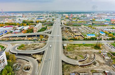 Image showing Aerial view of highway interchange of modern urban city