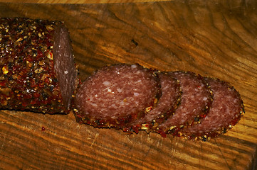 Image showing salami slices
