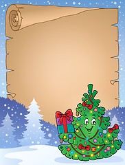 Image showing Parchment with Christmas tree topic 1