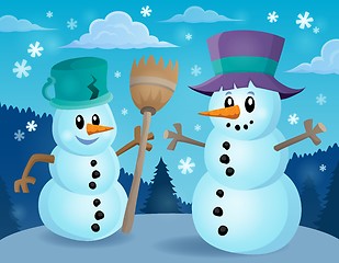 Image showing Winter snowmen thematics image 1