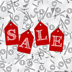 Image showing White discount labels and red labels with sale text