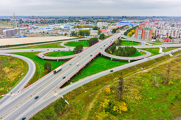 Image showing Aerial view of highway interchange of modern urban city