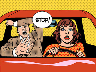 Image showing stop woman driver driving school panic calm