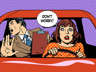 Image showing woman driver driving school panic calm