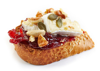 Image showing toasted bread with jam and brie cheese