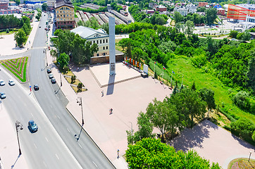 Image showing Historical center on coast Tura river. Tyumen