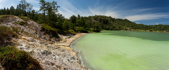 Image showing wide panorama of sulphurous lake - danau linow indonesia