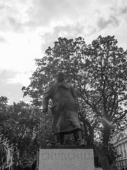 Image showing Black and white Churchill statue in London