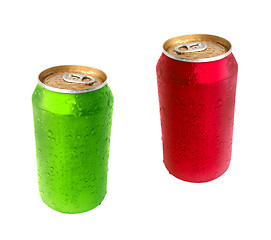 Image showing Aluminum green and red drink can