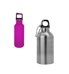 Image showing Aluminium and purple flasks isolated