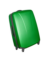 Image showing green convenient suitcase on castors