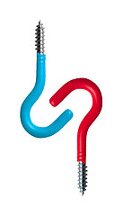 Image showing blue and red screws forming the shape of a question mark