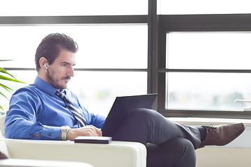 Image showing Businessman in office working on his laptop. 