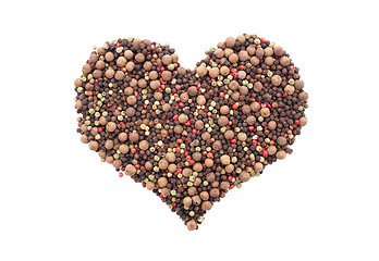 Image showing Mixed peppercorns in a heart shape