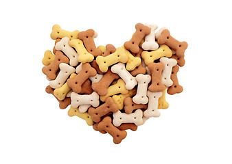 Image showing Mixed dried dog biscuits in a heart shape