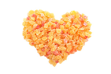 Image showing Dried pineapple and papaya in a heart shape