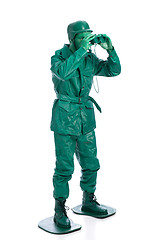 Image showing Man on a green toy soldier costume