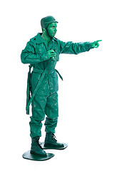 Image showing Man on a green toy soldier costume