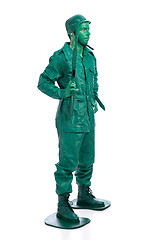 Image showing Man on a green toy soldier costume