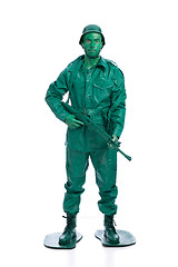 Image showing Man on a green toy soldier costume