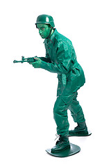 Image showing Man on a green toy soldier costume