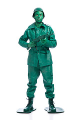 Image showing Man on a green toy soldier costume