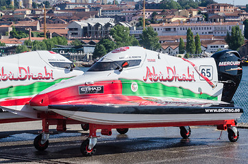 Image showing Team Abu Dhabi boat preparations