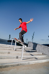Image showing Skateboarder on a slide
