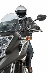 Image showing Biker in helmet road motorbike 