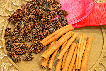 Image showing Cinnamon and pinecone