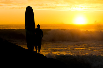 Image showing Long boarder watching the waves