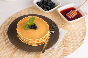 Image showing Pancakes with fresh blackberries