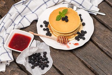 Image showing Pancakes with fresh blackberries