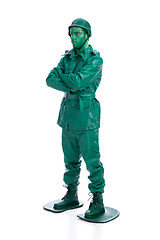 Image showing Man on a green toy soldier costume