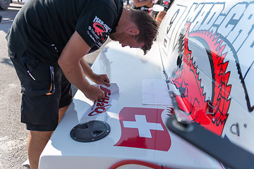 Image showing Mad-Croc Baba Racing Team boat preparations