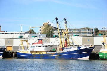 Image showing Fish trawler in harbor