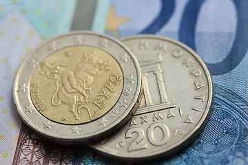 Image showing Greek and euro money