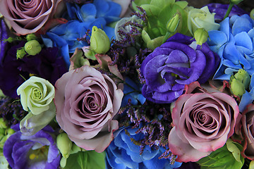 Image showing Blue and purple bridal bouquet