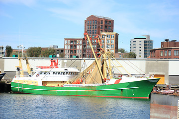 Image showing Fish trawler in harbor