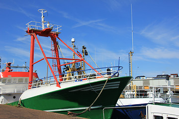 Image showing Fish trawler in harbor