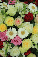 Image showing yellow, white and pink wedding flowers