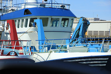 Image showing Fish trawler in harbor