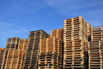 Image showing Stacked wooden pallets