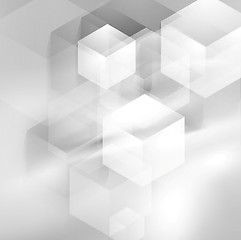Image showing Abstract grey smooth waves and tech cubes