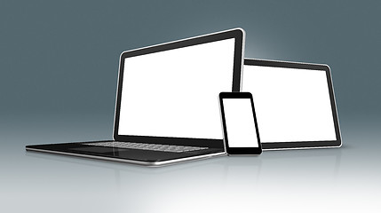 Image showing High Tech Laptop, mobile phone and digital tablet pc