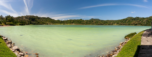 Image showing wide panorama of sulphurous lake - danau linow indonesia