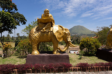 Image showing fat monk on elephant statue in complex Pagoda Ekayana