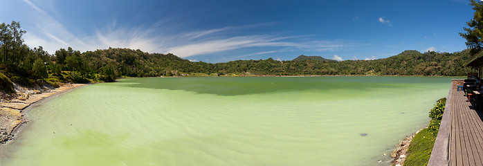 Image showing wide panorama of sulphurous lake - danau linow indonesia