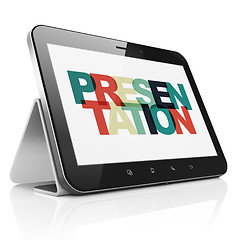 Image showing Marketing concept: Tablet Computer with Presentation on  display