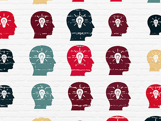 Image showing Information concept: Head With Light Bulb icons on wall background
